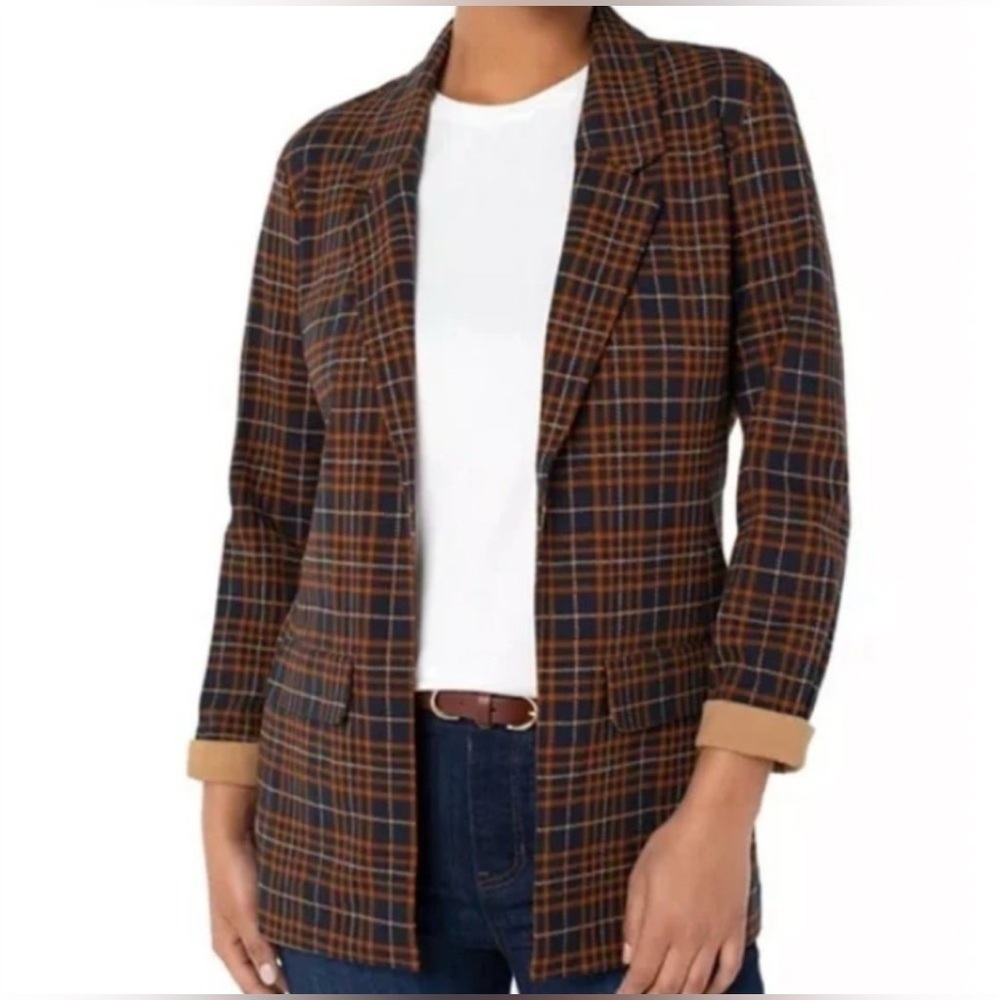 Liverpool Los Angeles Open Longline Boyfriend Jersey Knit Blazer Fall Plaid - Picture 16 of 16